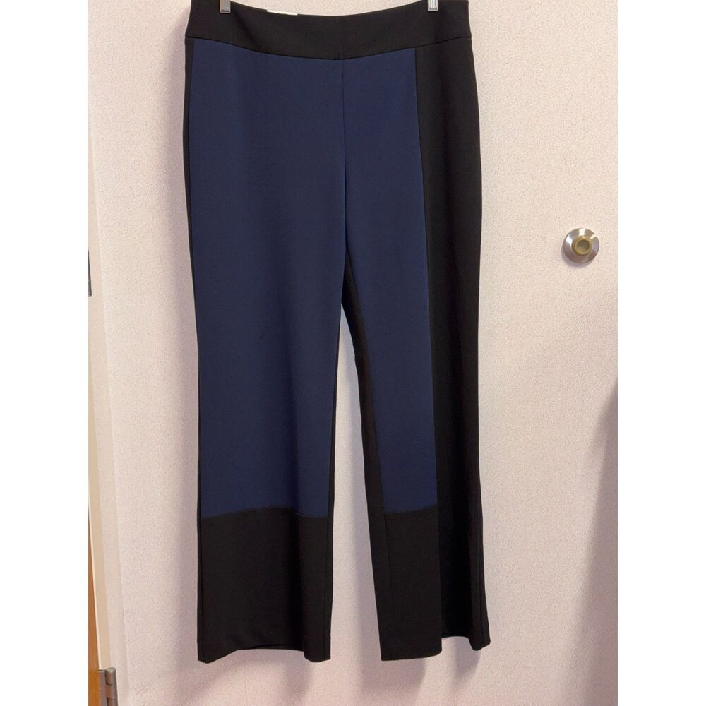 NWT INC Military Wide Leg Pants Size 16 Black Navy Colorblock 2-Color Career